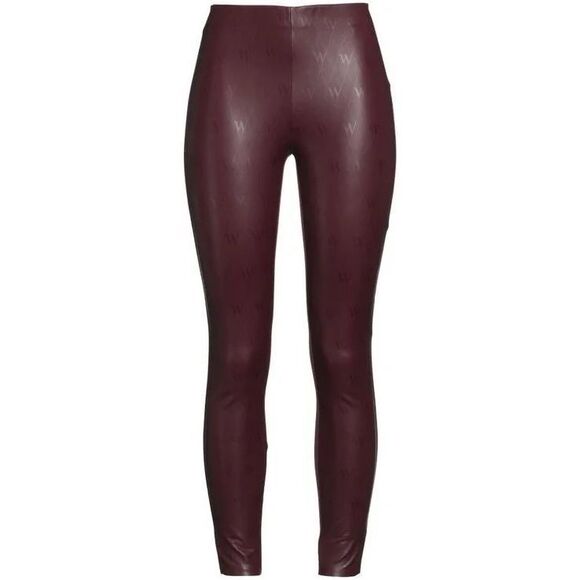 NWT Wolford Net Vegan Leather Leggings Port Royale Burgundy Logo High Waist Pant - Picture 3 of 12